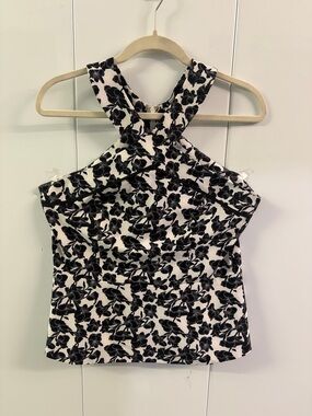 White House Black Market Black & White Floral Crossback Camisole
